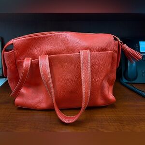 Boden Red Leather Satchel Top‎ Handle Shoulder Bag Tassel Accent Designer Style